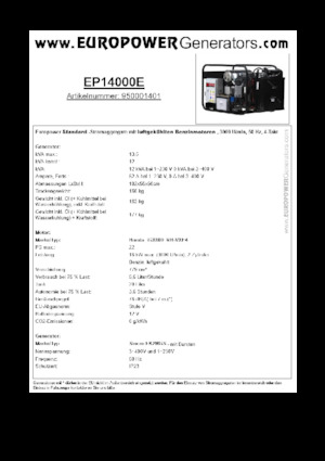 Benzines generátorok Europower EP14000E (S)