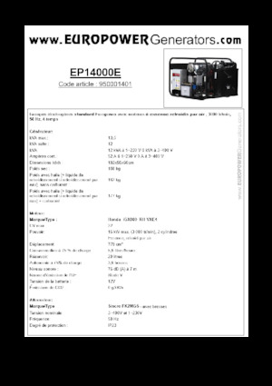 Benzines generátorok Europower EP14000E (S)