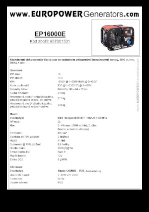 Benzines generátorok Europower EP16000E (S)