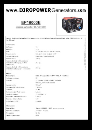 Benzines generátorok Europower EP16000E (S)