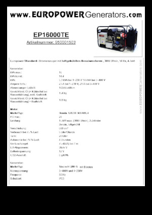 Benzines generátorok Europower EP16000TE (S)