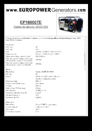 Benzines generátorok Europower EP16000TE (S)
