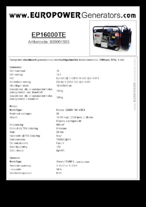 Benzines generátorok Europower EP16000TE (S)