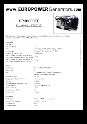 Benzines generátorok Europower EP16000TE (S)
