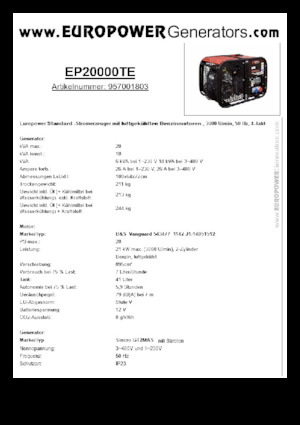 Benzines generátorok Europower EP20000TE (S)
