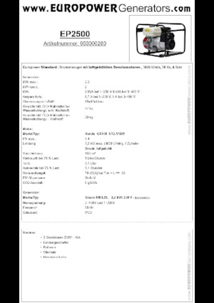 Benzines generátorok Europower EP2500 (S)