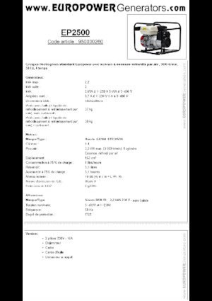 Benzines generátorok Europower EP2500 (S)