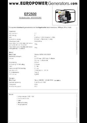 Benzines generátorok Europower EP2500 (S)