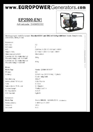 Benzines generátorok Europower EP2500-EN1 (S)