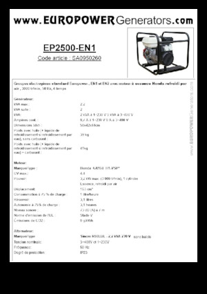 Benzines generátorok Europower EP2500-EN1 (S)