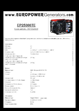 Benzines generátorok Europower EP25000TE (S)