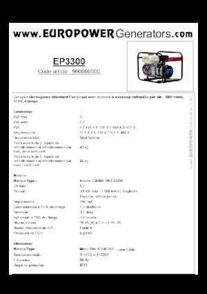 Benzines generátorok Europower EP3300 (MA)