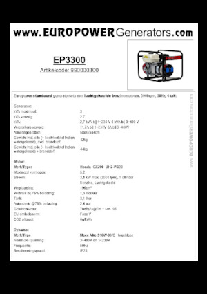 Benzines generátorok Europower EP3300 (MA)