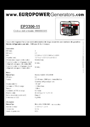 Benzines generátorok Europower EP3300-11 (MA)