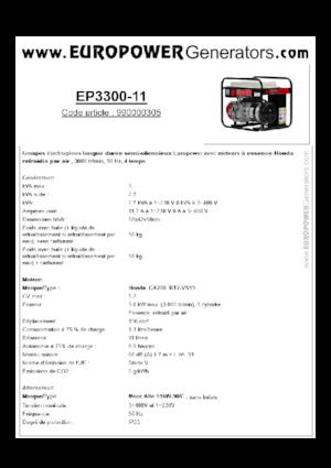 Benzines generátorok Europower EP3300-11 (MA)
