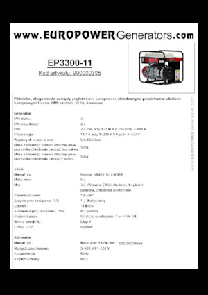 Benzines generátorok Europower EP3300-11 (MA)
