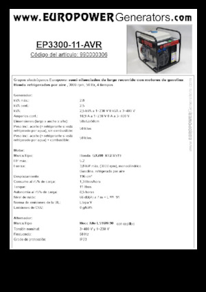 Benzines generátorok Europower EP3300-11-AVR (MA)
