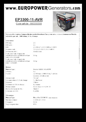 Benzines generátorok Europower EP3300-11-AVR (MA)