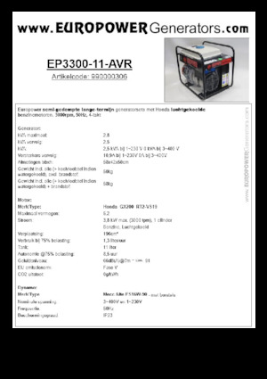 Benzines generátorok Europower EP3300-11-AVR (MA)