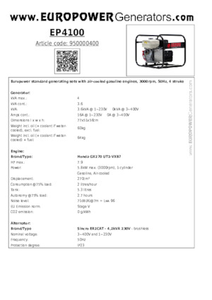Benzines generátorok Europower EP4100 (S)