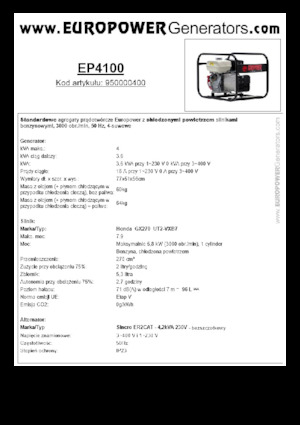 Benzines generátorok Europower EP4100 (S)