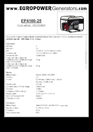 Benzines generátorok Europower EP4100-25 (S)
