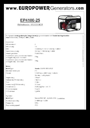 Benzines generátorok Europower EP4100-25 (S)