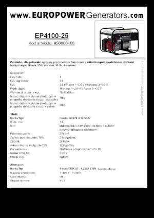 Benzines generátorok Europower EP4100-25 (S)