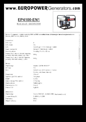 Benzines generátorok Europower EP4100-EN1 (S)