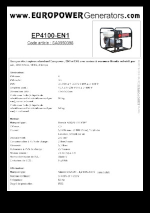 Benzines generátorok Europower EP4100-EN1 (S)