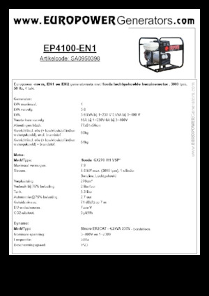 Benzines generátorok Europower EP4100-EN1 (S)