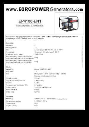 Benzines generátorok Europower EP4100-EN1 (S)