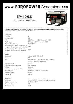 Benzines generátorok Europower EP4100LN (S)