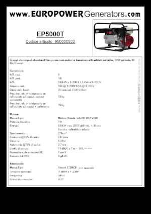 Benzines generátorok Europower EP5000T (S)
