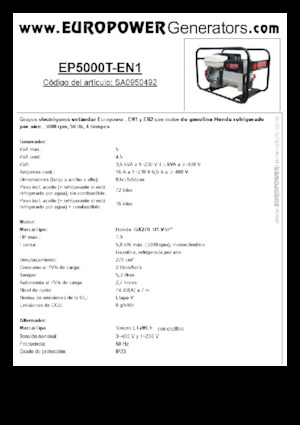 Benzines generátorok Europower EP5000T-EN1 (S)