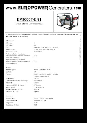 Benzines generátorok Europower EP5000T-EN1 (S)