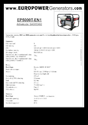 Benzines generátorok Europower EP5000T-EN1 (S)