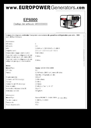 Benzines generátorok Europower EP6000 (S)