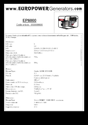 Benzines generátorok Europower EP6000 (S)