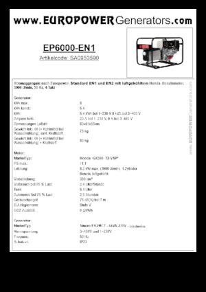 Benzines generátorok Europower EP6000 EN1 (S)