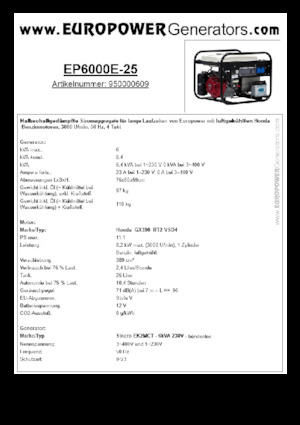Benzines generátorok Europower EP6000E-25 (S)