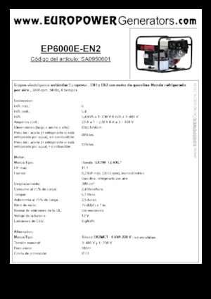 Benzines generátorok Europower EP6000E-EN2 (S)