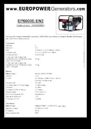 Benzines generátorok Europower EP6000E-EN2 (S)