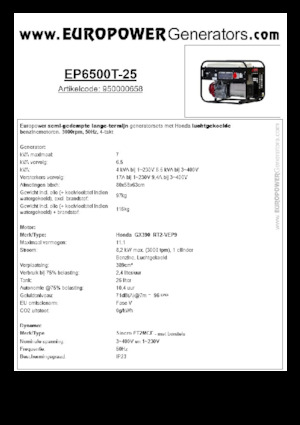 Benzines generátorok Europower EP6500T-25 (S)