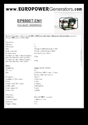 Benzines generátorok Europower EP6500T-EN1 (S)