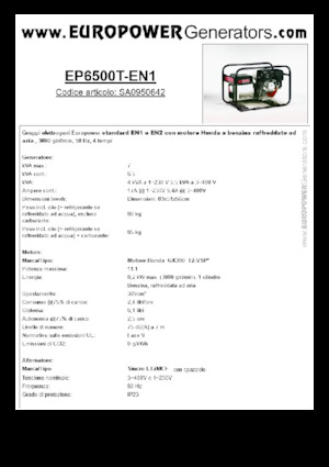 Benzines generátorok Europower EP6500T-EN1 (S)