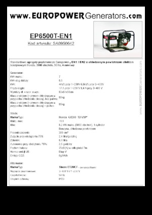 Benzines generátorok Europower EP6500T-EN1 (S)