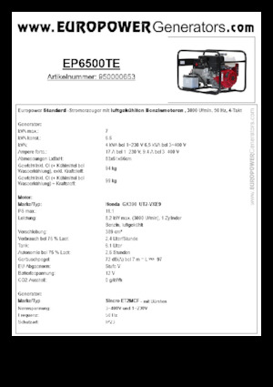 Benzines generátorok Europower EP6500TE (S)