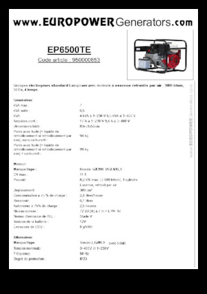 Benzines generátorok Europower EP6500TE (S)