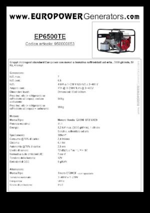 Benzines generátorok Europower EP6500TE (S)